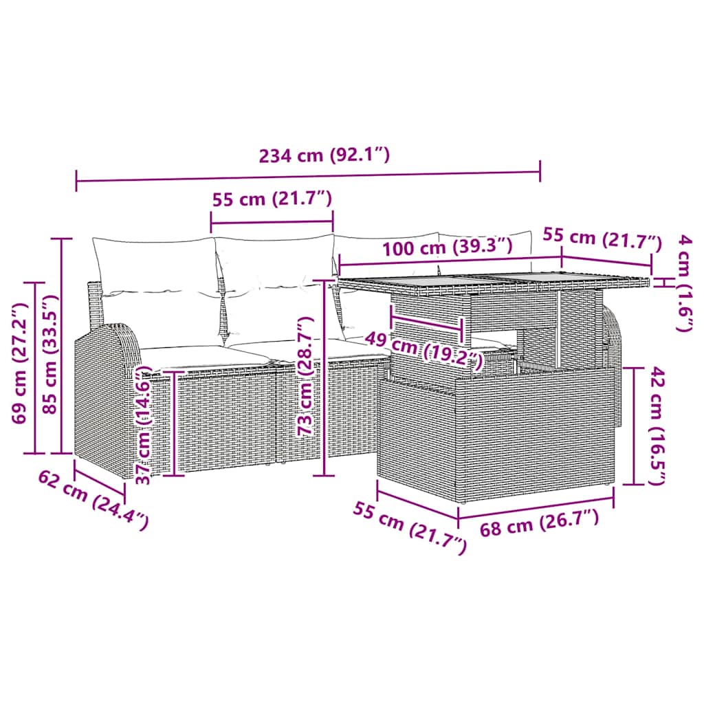 Conjunto de Sofá de Jardim com almofada Manual 5 pcs Cinzeto
