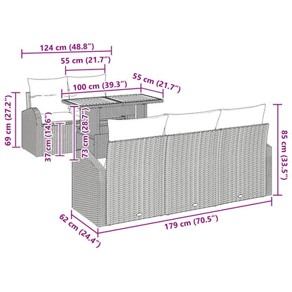 Conjunto de Sofá de Jardim com almofada Manual 6 pcs Cinzeto