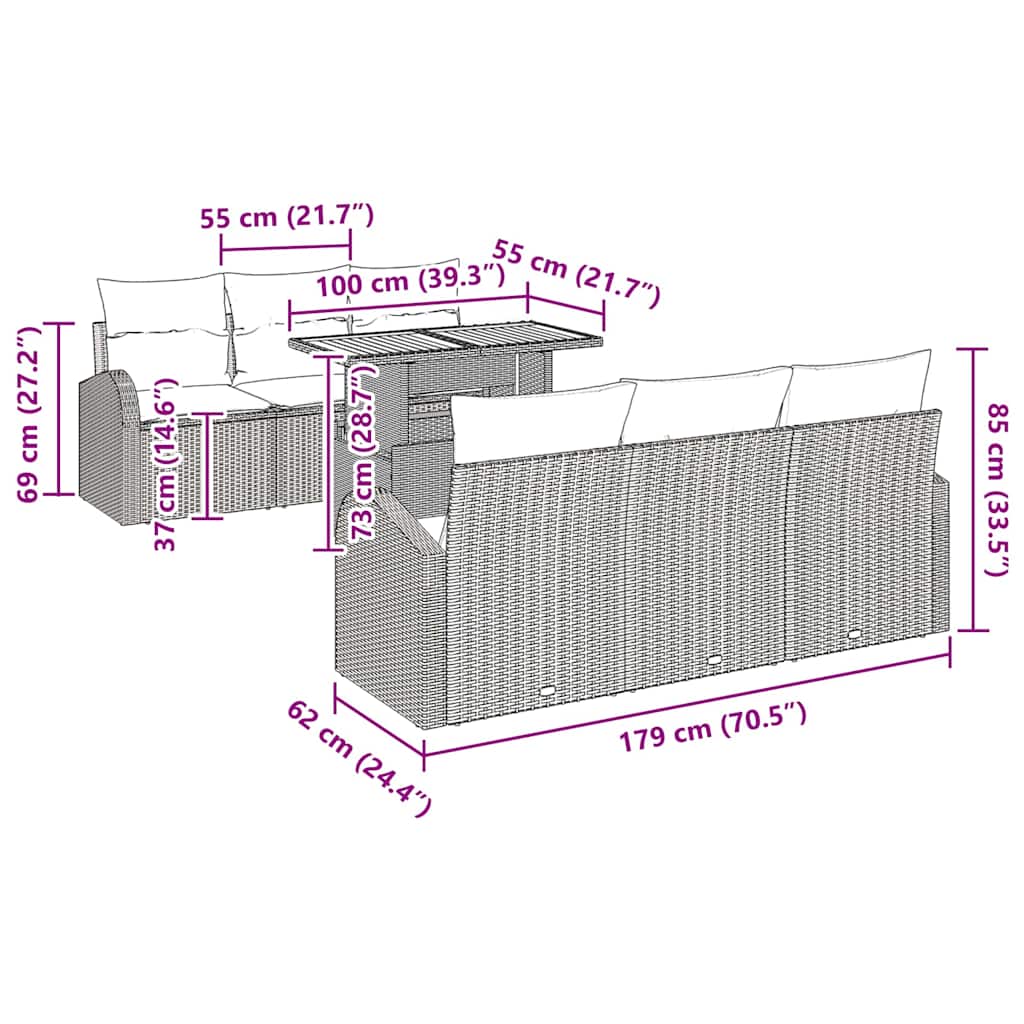 Conjunto de Sofá de Jardim 7 pcs bege e cinzento claro