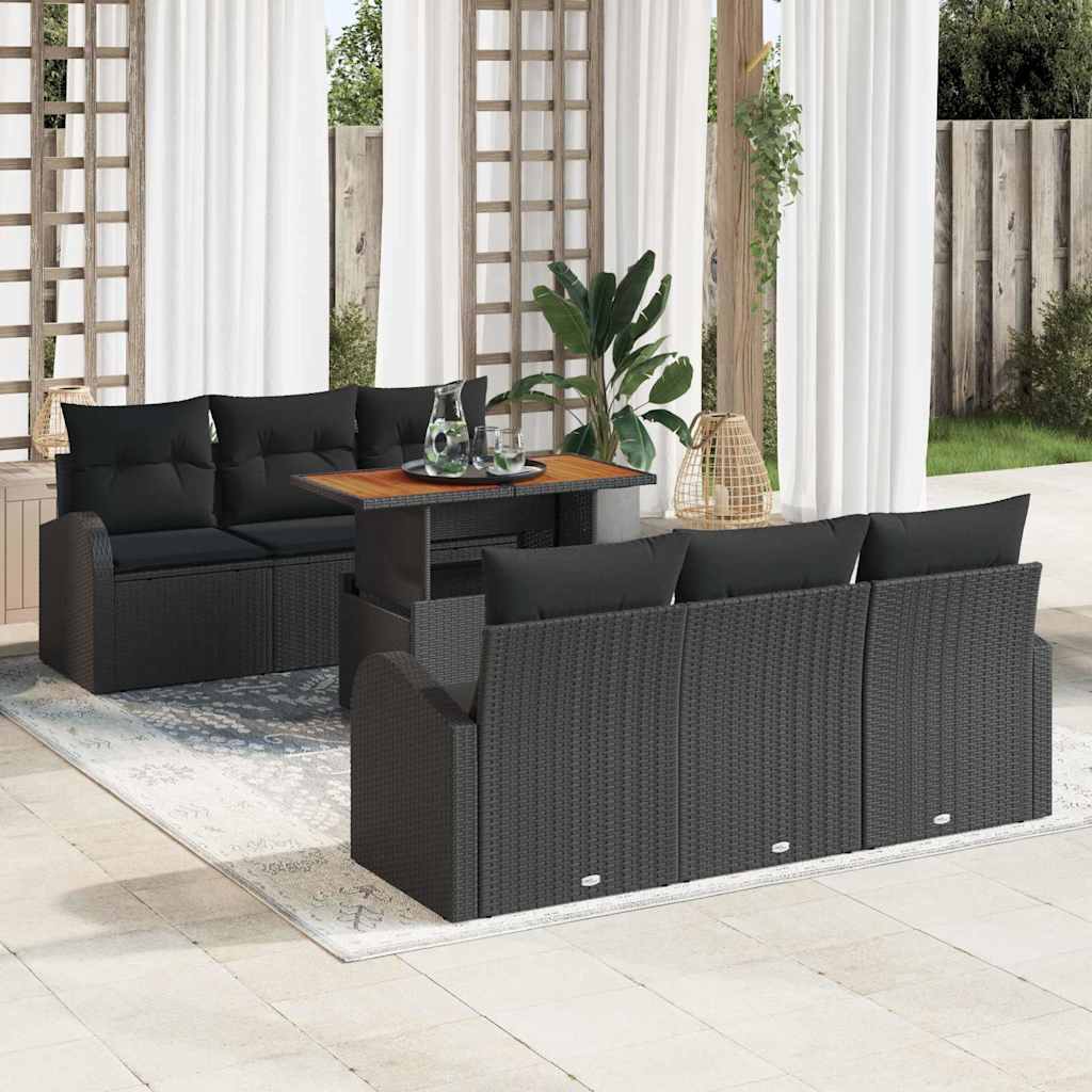 Conjunto de Sofá de Jardim com almofada 7 pcs Preto