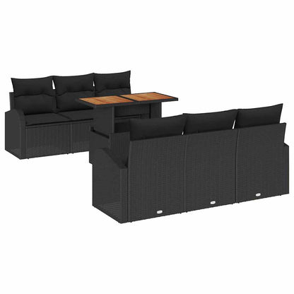 Conjunto de Sofá de Jardim com almofada 7 pcs Preto