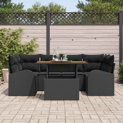Conjunto de Sofá de Jardim com almofada 7 pcs Preto