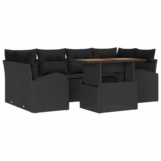 Conjunto de Sofá de Jardim com almofada 7 pcs Preto