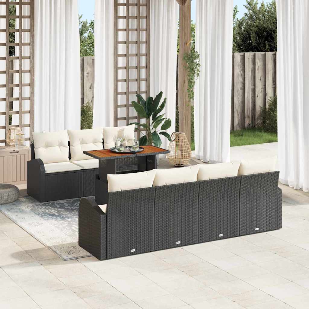 Conjunto de Sofá de Jardim com almofada 8 pcs Preto e creme