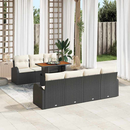 Conjunto de Sofá de Jardim com almofada 8 pcs Preto e creme
