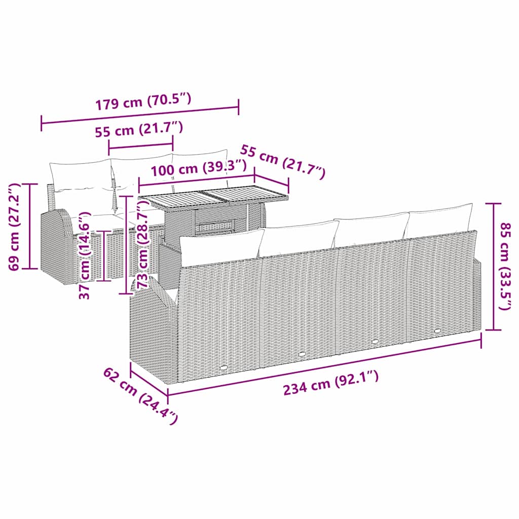 Conjunto de Sofá de Jardim com almofada 8 pcs Cinzeto