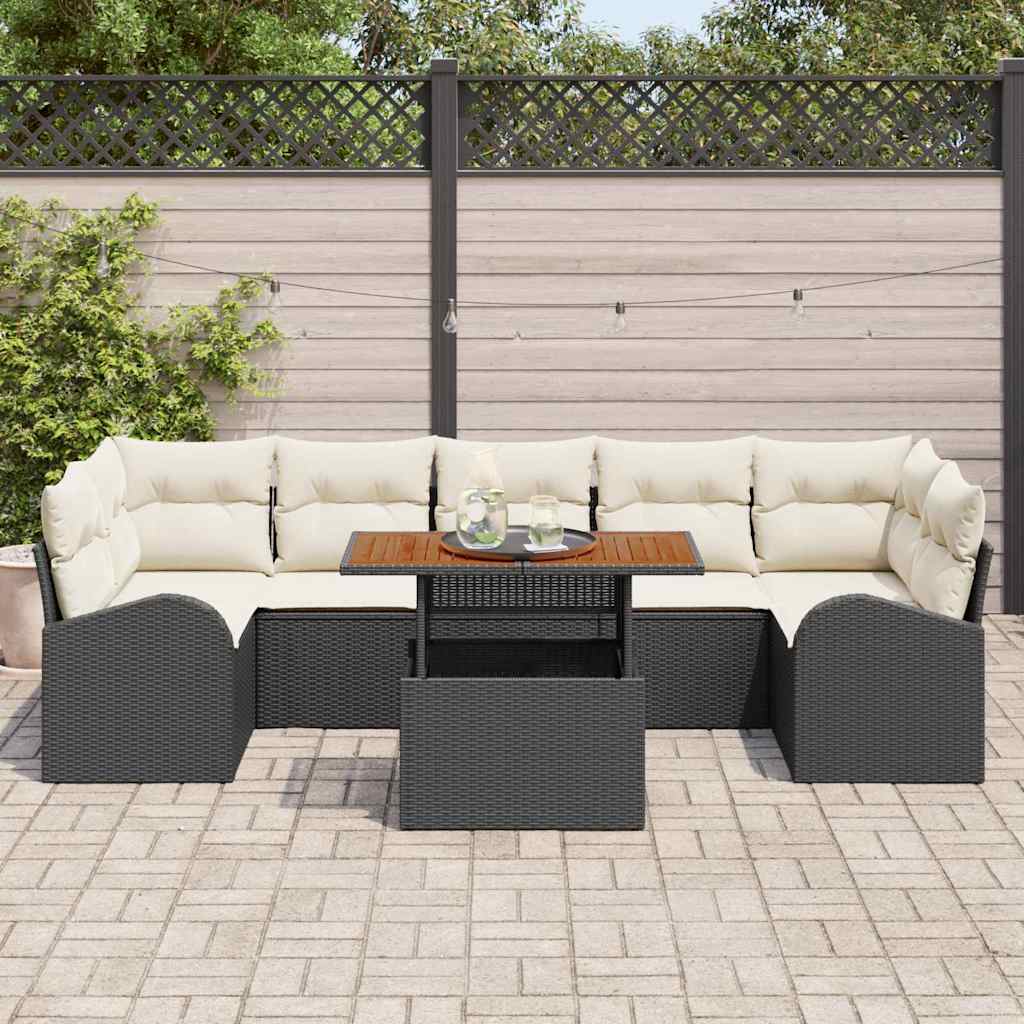 Conjunto de Sofá de Jardim com almofada 8 pcs Preto e creme