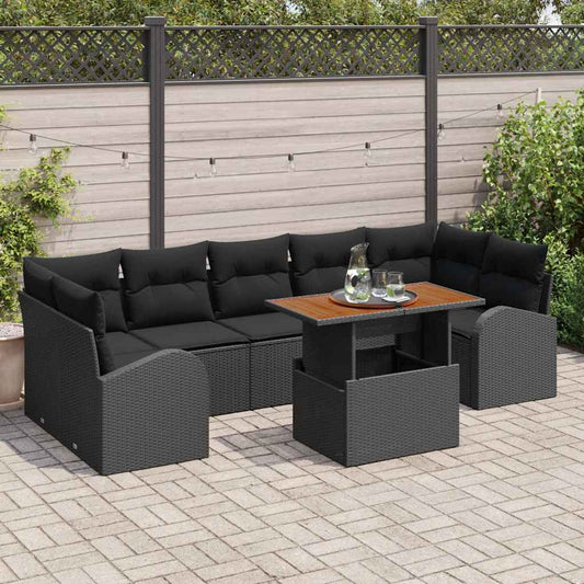 Conjunto de Sofá de Jardim com almofada 8 pcs Preto