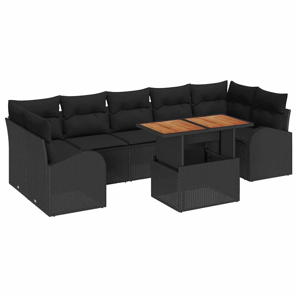 Conjunto de Sofá de Jardim com almofada 8 pcs Preto