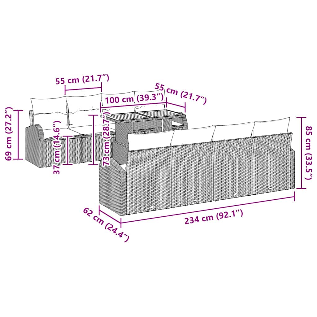 Conjunto de Sofá de Jardim 7 pcs bege e cinzento claro