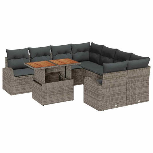 Conjunto de Sofá de Jardim com almofada 9 pcs Cinzeto