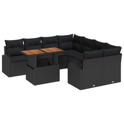 Conjunto de Sofá de Jardim com almofada 9 pcs Preto