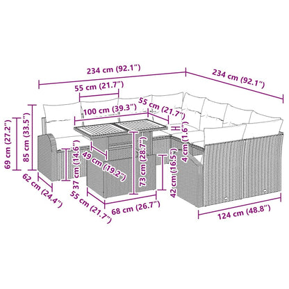Conjunto de Sofá de Jardim com almofada 9 pcs Preto