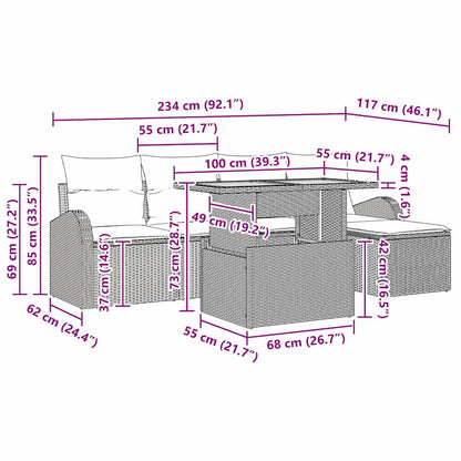 Conjunto de Sofá de Jardim com almofada 6 pcs Cinzeto