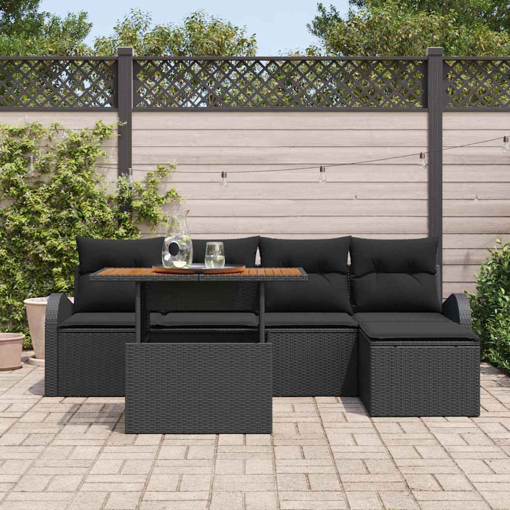 Conjunto de Sofá de Jardim com almofada 6 pcs Preto