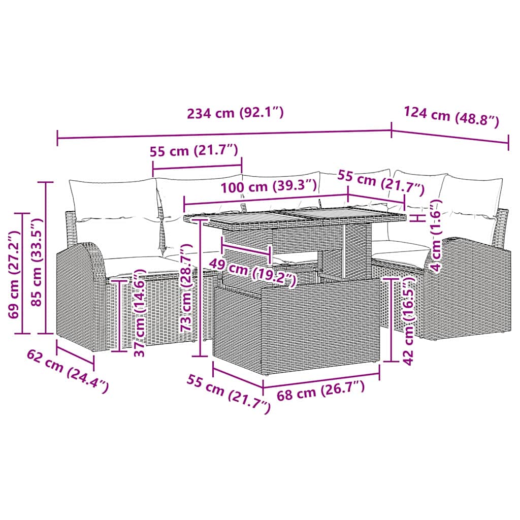 Conjunto de Sofá de Jardim com almofada Manual 6 pcs Preto