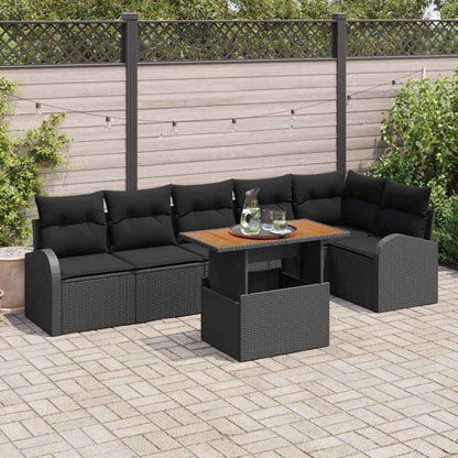 Conjunto de Sofá de Jardim com almofada 7 pcs Preto