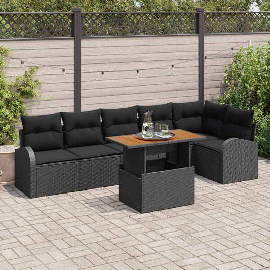 Conjunto de Sofá de Jardim com almofada 7 pcs Preto