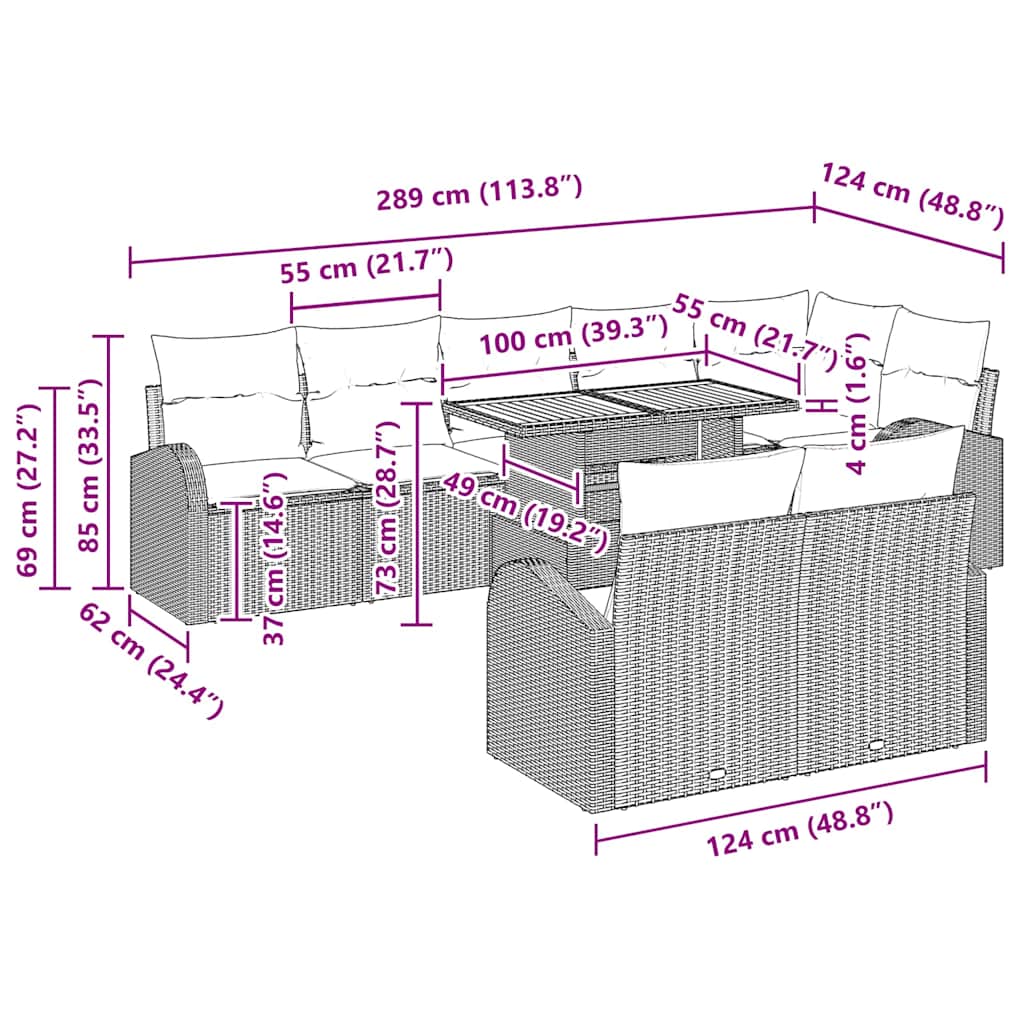 Conjunto de Sofá de Jardim com almofada 9 pcs Preto