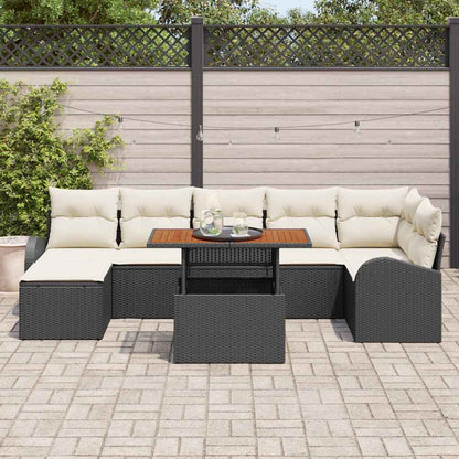 Conjunto de Sofá de Jardim com almofada 8 pcs Preto e creme