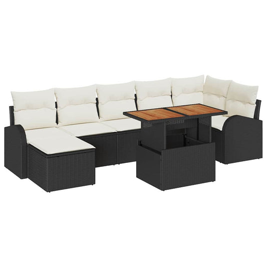 Conjunto de Sofá de Jardim com almofada 8 pcs Preto e creme
