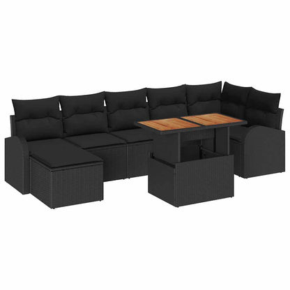 Conjunto de Sofá de Jardim com almofada 8 pcs Preto