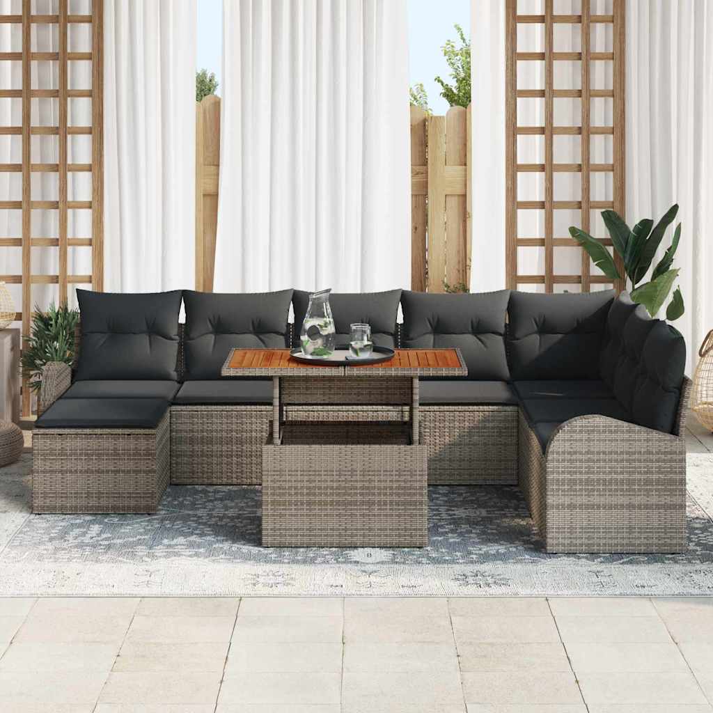 Conjunto de Sofá de Jardim com almofada 9 pcs Cinzeto