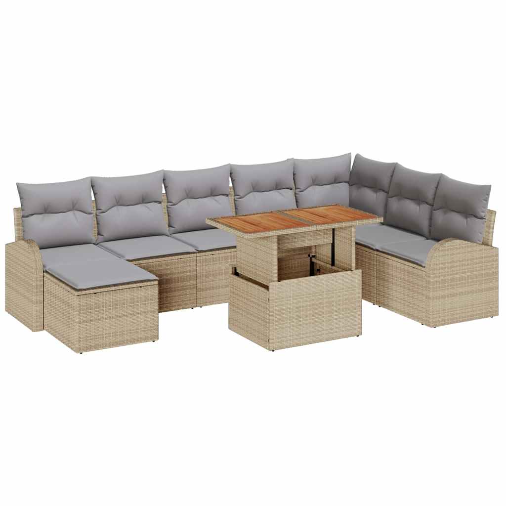 Conjunto de Sofá de Jardim 9 pcs bege e cinzento claro