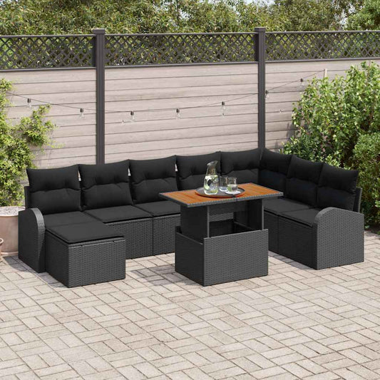 Conjunto de Sofá de Jardim com almofada 9 pcs Preto