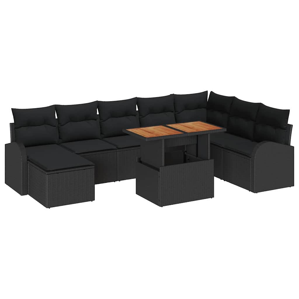 Conjunto de Sofá de Jardim com almofada 9 pcs Preto