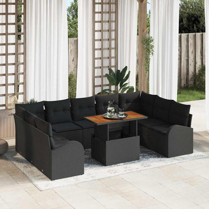 Conjunto de Sofá de Jardim com almofada 10 pcs Preto