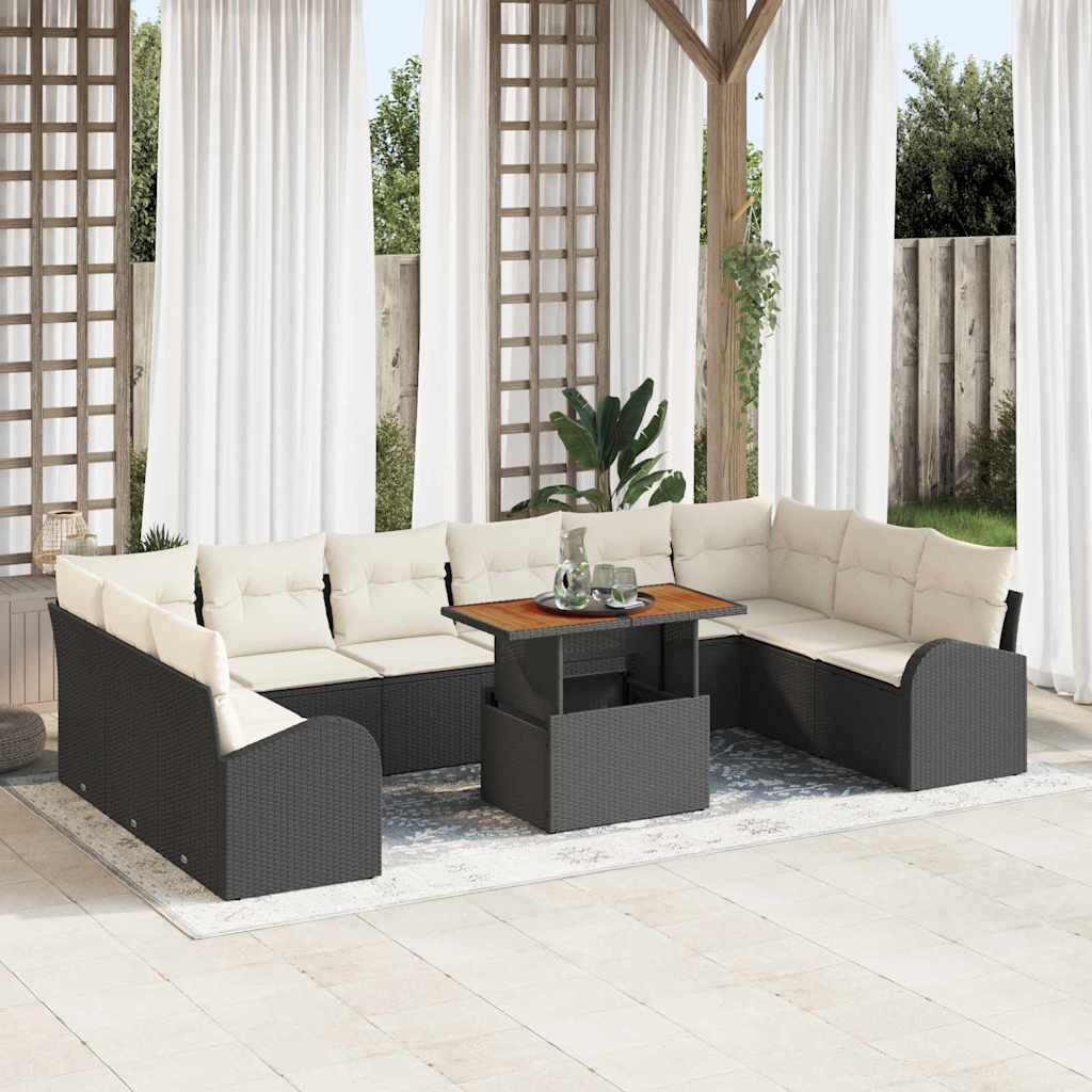 Conjunto de Sofá de Jardim com almofada 11 pcs Preto e creme