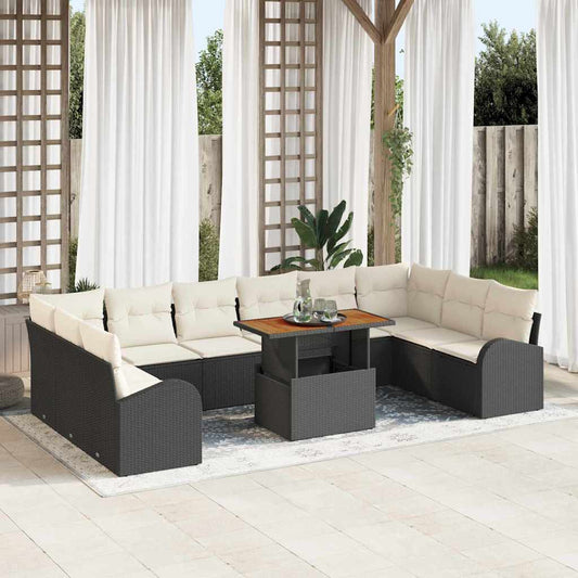 Conjunto de Sofá de Jardim com almofada 11 pcs Preto e creme