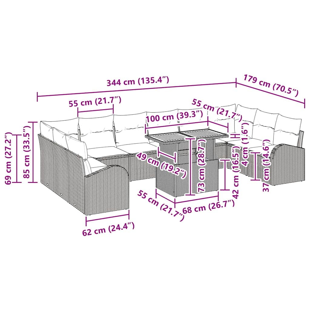 Conjunto de Sofá de Jardim 11 pcs bege e cinzento claro