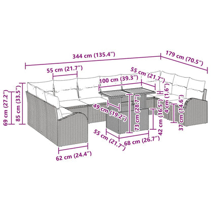 Conjunto de Sofá de Jardim 11 pcs bege e cinzento claro