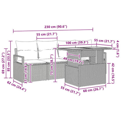 Conjunto de Sofá de Jardim com almofada Manual 5 pcs Cinzeto