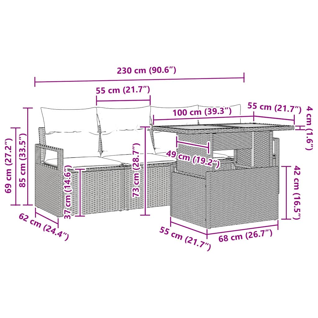 Conjunto de Sofá de Jardim com almofada Manual 5 pcs Preto