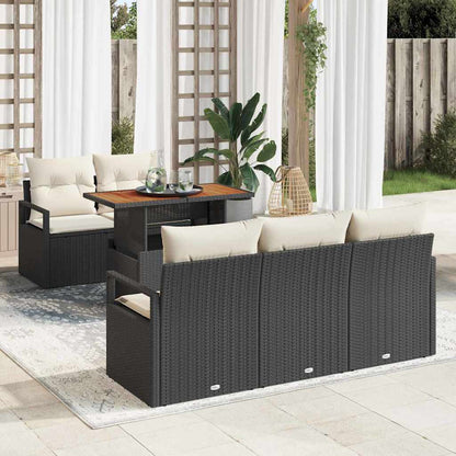 Conjunto de Sofá de Jardim com almofada 6 pcs Preto e creme