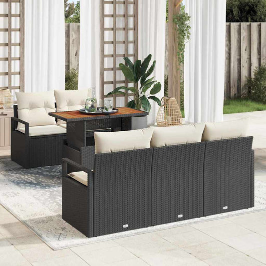 Conjunto de Sofá de Jardim com almofada 6 pcs Preto e creme