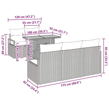 Conjunto de Sofá de Jardim Manual 6 pcs bege e cinzento claro