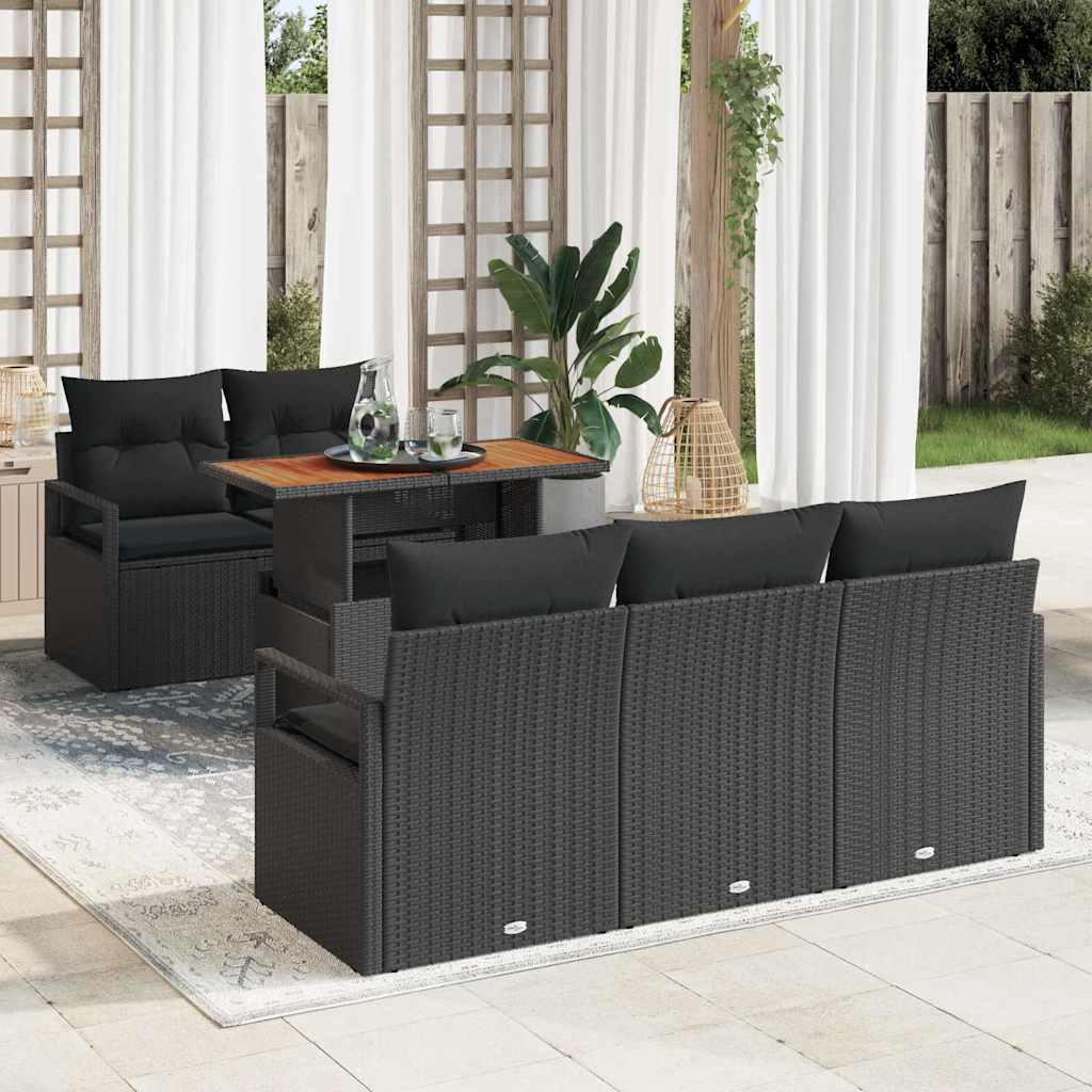 Conjunto de Sofá de Jardim com almofada Manual 6 pcs Preto