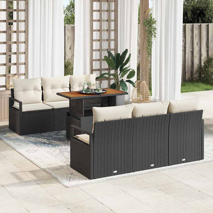 Conjunto de Sofá de Jardim com almofada 7 pcs Preto e creme