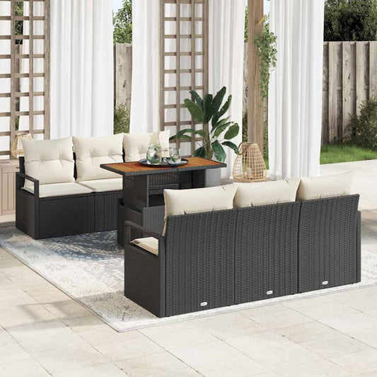 Conjunto de Sofá de Jardim com almofada 7 pcs Preto e creme