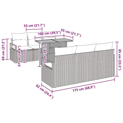 Conjunto de Sofá de Jardim Manual 7 pcs bege e cinzento claro