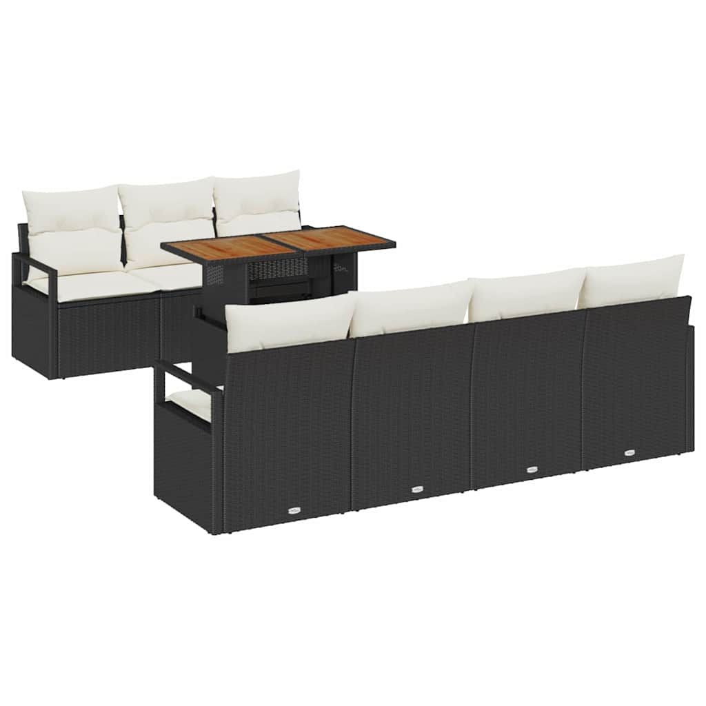 Conjunto de Sofá de Jardim com almofada 8 pcs Preto e Creme