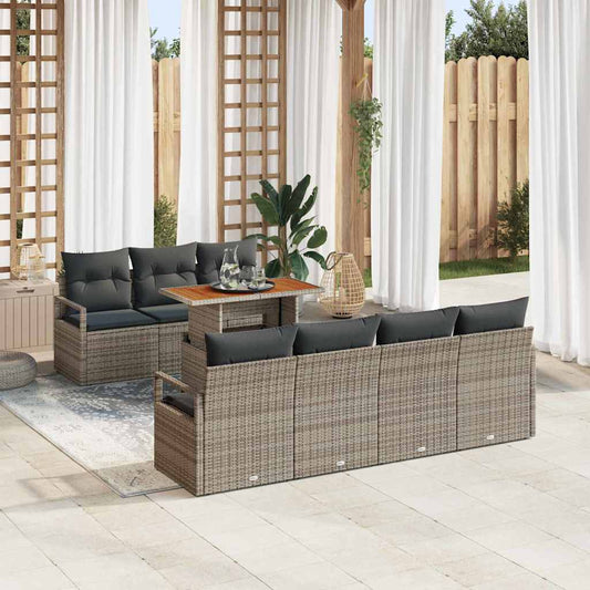 Conjunto de Sofá de Jardim com almofada 8 pcs Cinza e Marrom