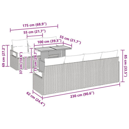 Conjunto de Sofá de Jardim com almofada 8 pcs Cinza e Marrom