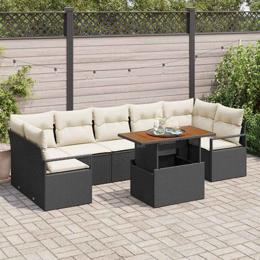 Conjunto de Sofá de Jardim com almofada 8 pcs Preto e Creme