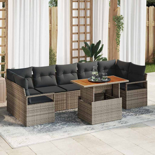 Conjunto de Sofá de Jardim com almofada 8 pcs Cinza e Marrom