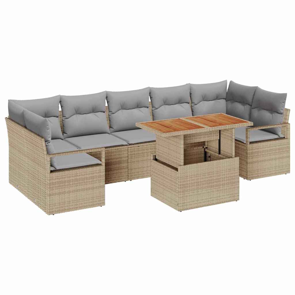 Conjunto de Sofá de Jardim com almofada 8 pcs Bege e Cinza